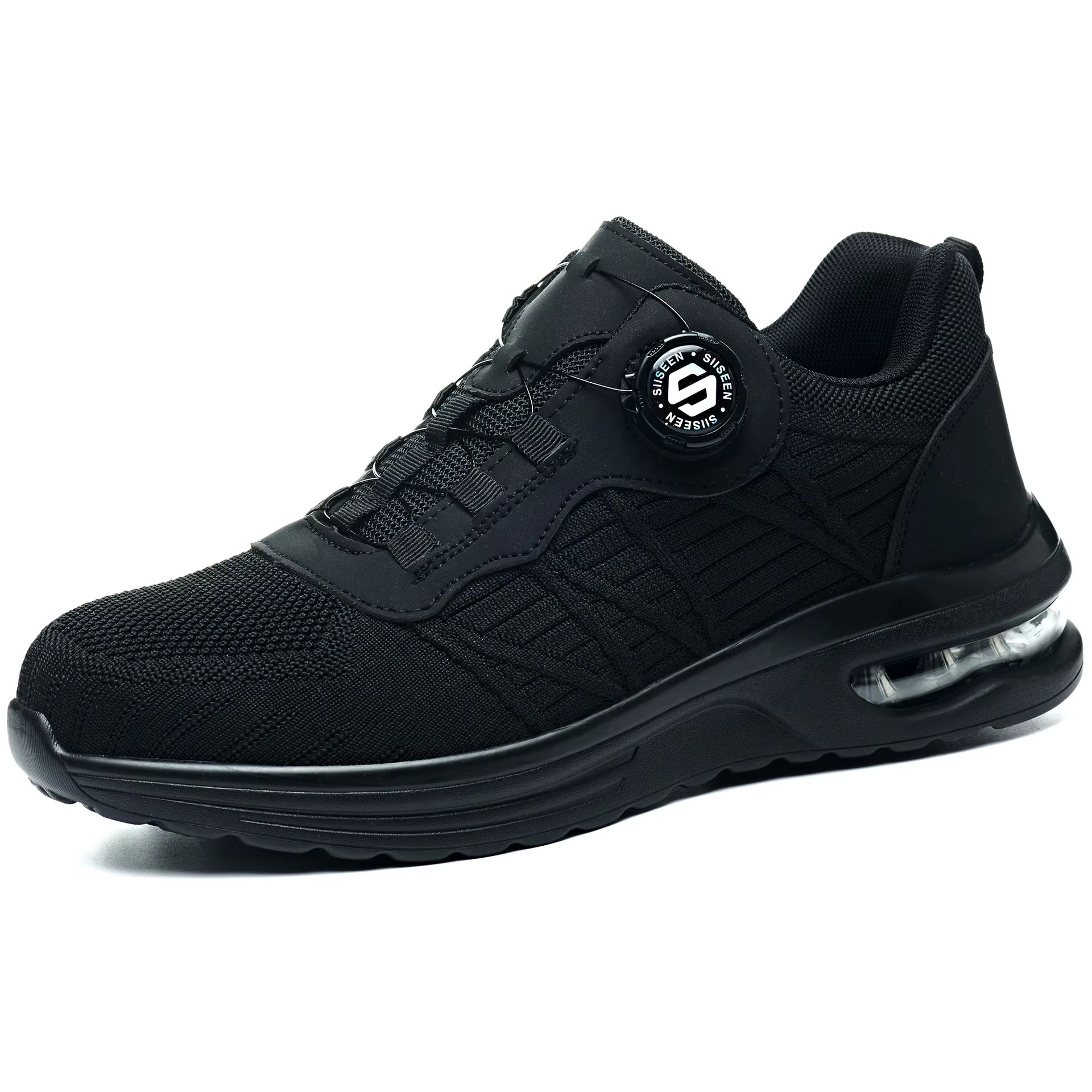 Men's Steel Toe Safety Shoes Quick-Lace Flying Knit Breathable Upper Slip & Puncture Resistant for Construction