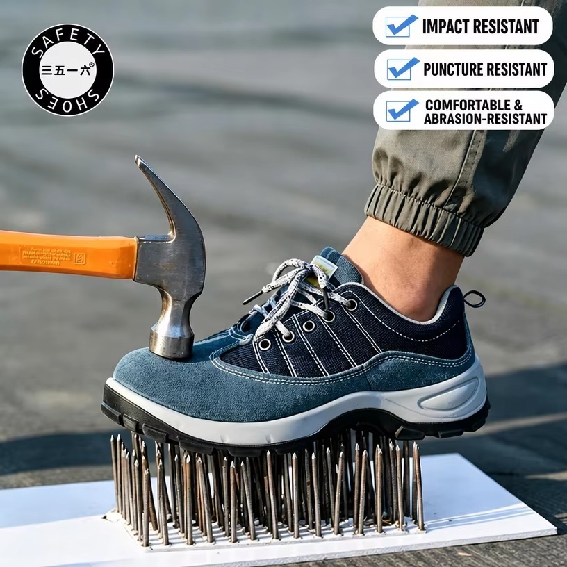 Men's Steel Toe Safety Shoes Suede Leather Slip & Puncture Resistant Work Shoes for Factory & Construction