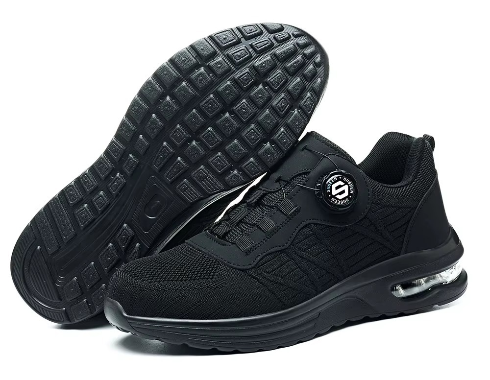 Men's Steel Toe Safety Shoes Quick-Lace Flying Knit Breathable Upper Slip & Puncture Resistant for Construction