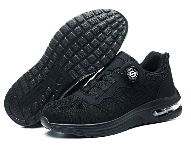 Men's Steel Toe Safety Shoes Quick-Lace Flying Knit Breathable Upper Slip & Puncture Resistant for Construction