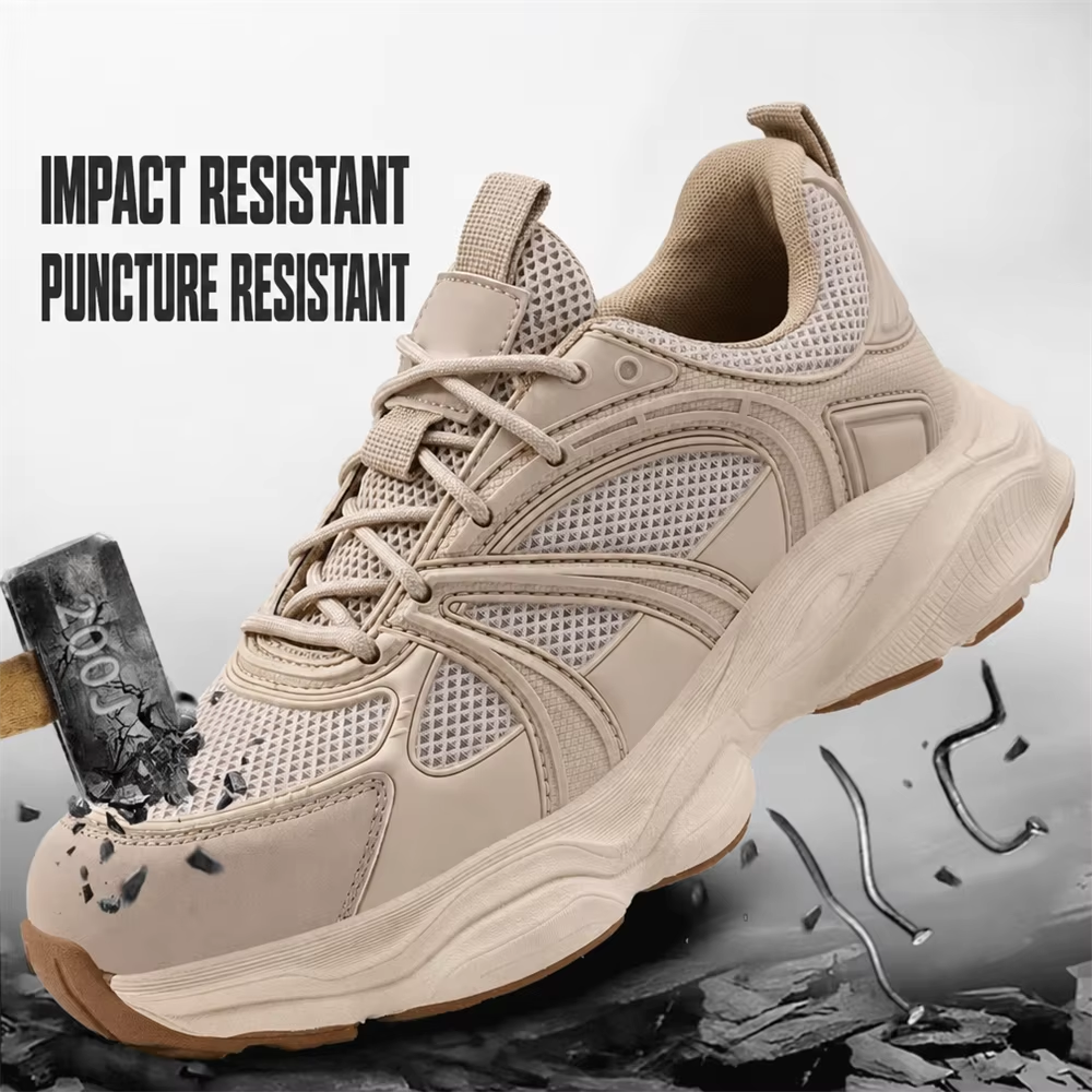 Microfiber Leather Lightweight Steel Toe Safety Shoes Slip & Puncture Resistant Unisex for Construction Industry
