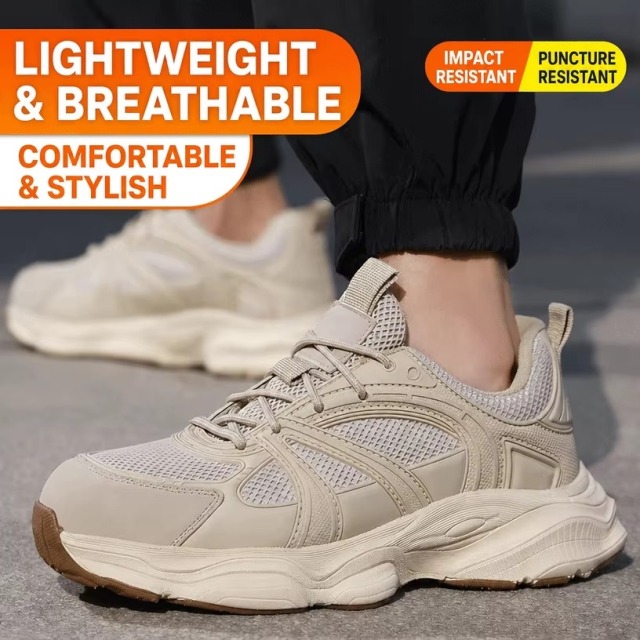 Microfiber Leather Lightweight Steel Toe Safety Shoes Slip & Puncture Resistant Unisex for Construction Industry
