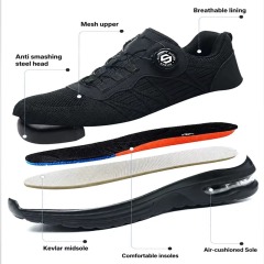 Men's Steel Toe Safety Shoes Quick-Lace Flying Knit Breathable Upper Slip & Puncture Resistant for Construction