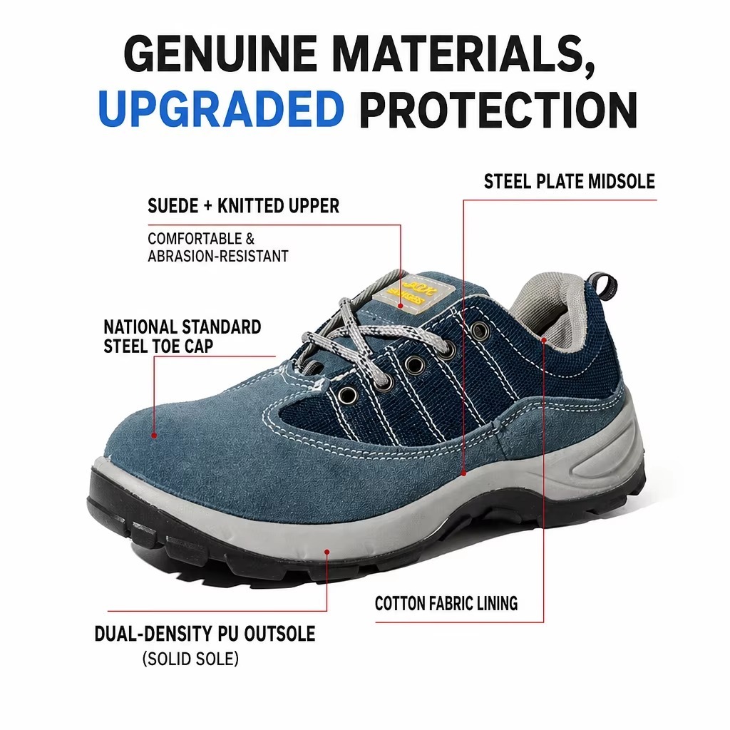 Men's Steel Toe Safety Shoes Suede Leather Slip & Puncture Resistant Work Shoes for Factory & Construction