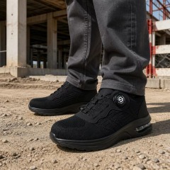 Men's Steel Toe Safety Shoes Quick-Lace Flying Knit Breathable Upper Slip & Puncture Resistant for Construction