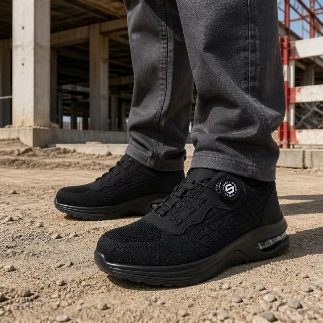 Men's Steel Toe Safety Shoes Quick-Lace Flying Knit Breathable Upper Slip & Puncture Resistant for Construction