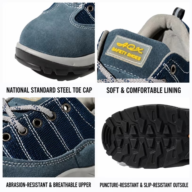 Men's Steel Toe Safety Shoes Suede Leather Slip & Puncture Resistant Work Shoes for Factory & Construction