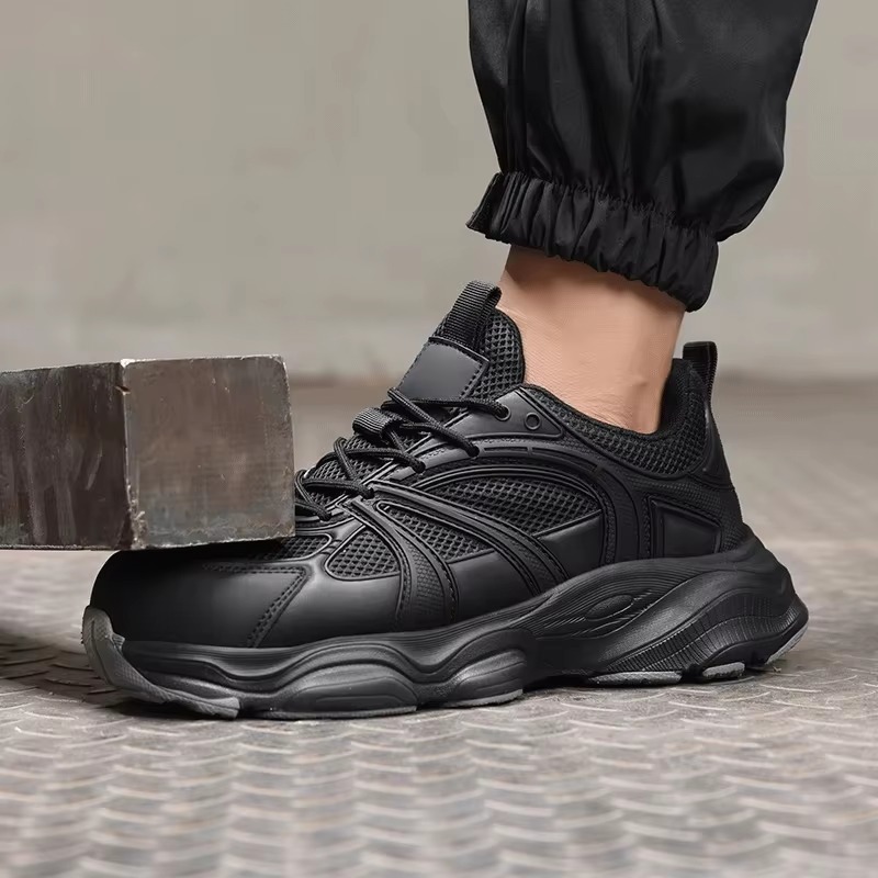 Microfiber Leather Lightweight Steel Toe Safety Shoes Slip & Puncture Resistant Unisex for Construction Industry