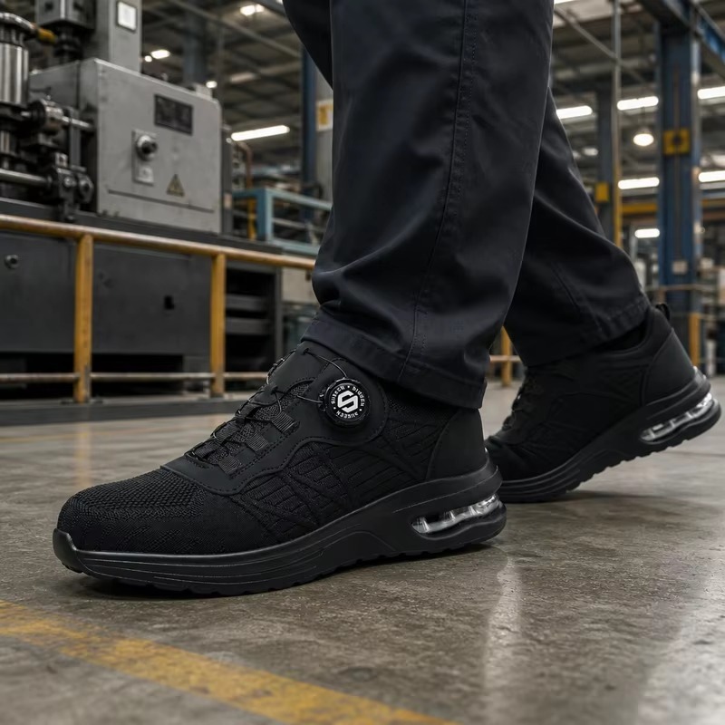 Men's Steel Toe Safety Shoes Quick-Lace Flying Knit Breathable Upper Slip & Puncture Resistant for Construction