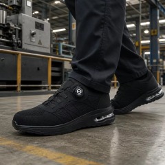 Men's Steel Toe Safety Shoes Quick-Lace Flying Knit Breathable Upper Slip & Puncture Resistant for Construction