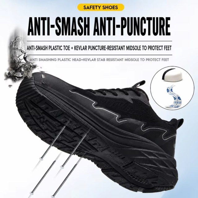 Non-Metallic Toe Safety Shoes Breathable Knit Upper Lightweight Slip & Puncture Resistant for Construction & Industry