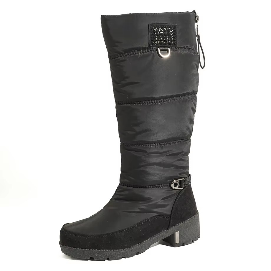 OEM ODM Knee-High Quilted Waterproof Faux Suede Snow Boots Warm Anti-Slip Women Tall Winter Boots with Side Zippers