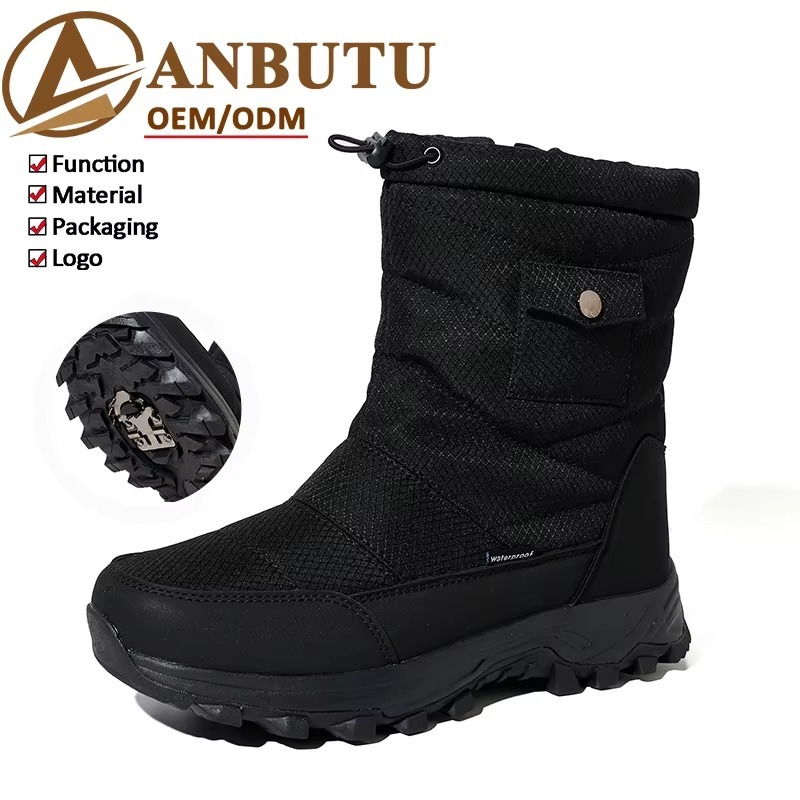 Women Men Waterproof Rip-stop Oxford Cushioned Comfort Winter Boots Wholesale Non-slip Foldable Ice Cleats Mid Calf Snow Boots