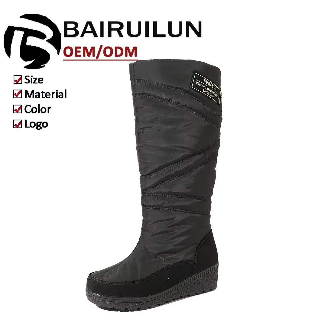 OEM ODM Gentle Style Knee-High Quilted Waterproof Faux Suede Snow Boots Warm Wedge Women Tall Winter Boots