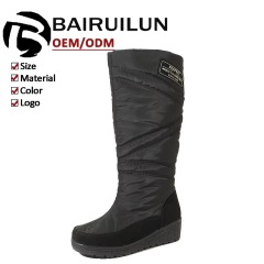 OEM ODM Gentle Style Knee-High Quilted Waterproof Faux Suede Snow Boots Warm Wedge Women Tall Winter Boots