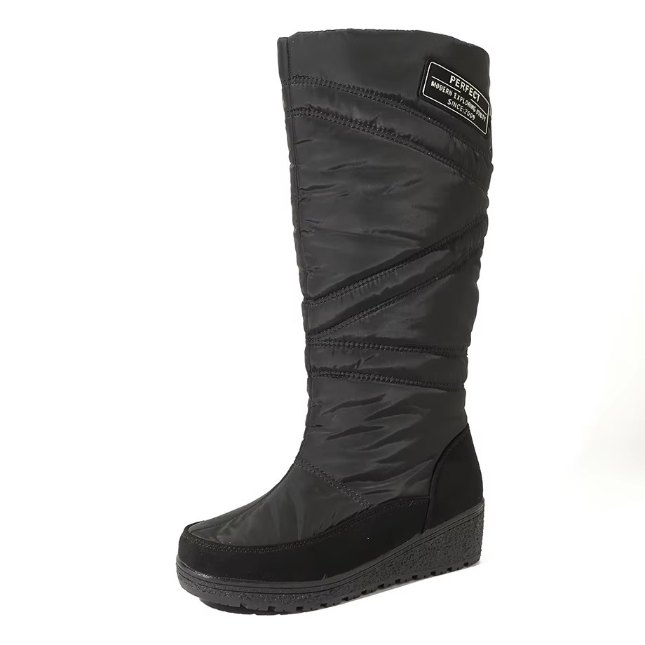 OEM ODM Gentle Style Knee-High Quilted Waterproof Faux Suede Snow Boots Warm Wedge Women Tall Winter Boots