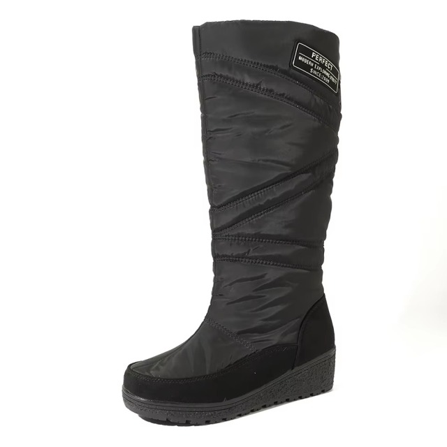 OEM ODM Gentle Style Knee-High Quilted Waterproof Faux Suede Snow Boots Warm Wedge Women Tall Winter Boots