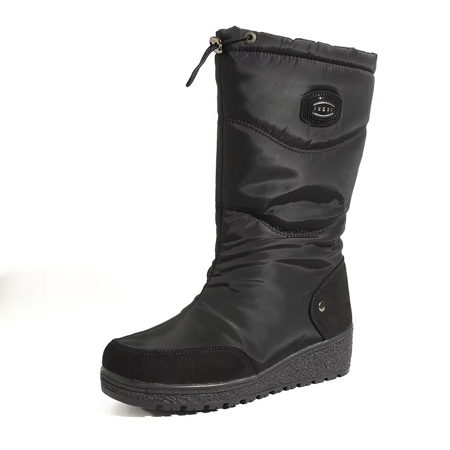 OEM Waterproof Anti-Slip Warm High Elegant Women Snow Boots Wedge Out-sole Fashion Quilted Women Winter Boots With Side Zip