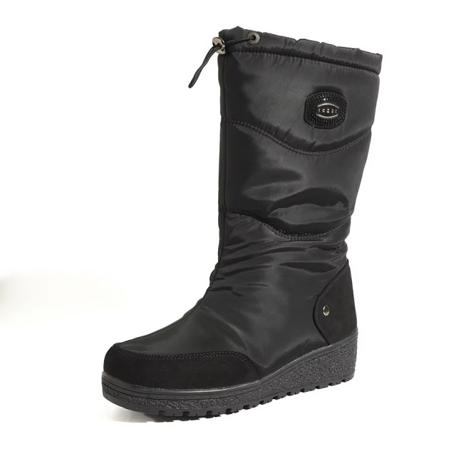 OEM Waterproof Anti-Slip Warm High Elegant Women Snow Boots Wedge Out-sole Fashion Quilted Women Winter Boots With Side Zip