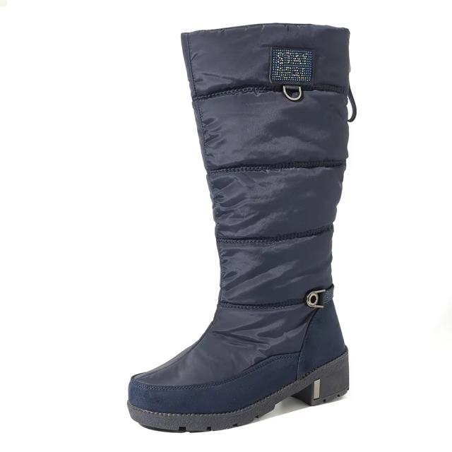 OEM ODM Knee-High Quilted Waterproof Faux Suede Snow Boots Warm Anti-Slip Women Tall Winter Boots with Side Zippers