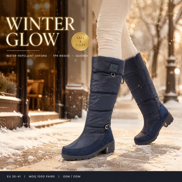 OEM ODM Knee-High Quilted Waterproof Faux Suede Snow Boots Warm Anti-Slip Women Tall Winter Boots with Side Zippers