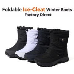 Women Men Waterproof Rip-stop Oxford Cushioned Comfort Winter Boots Wholesale Non-slip Foldable Ice Cleats Mid Calf Snow Boots