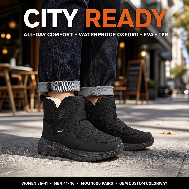 OEM Slip-On Winter Warm Fur Lined Unisex Ankle Snow Boots Waterproof Anti-Slip Women Outdoor Platform Warm Snow Boots