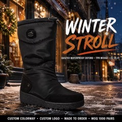 OEM Waterproof Anti-Slip Warm High Elegant Women Snow Boots Wedge Out-sole Fashion Quilted Women Winter Boots With Side Zip