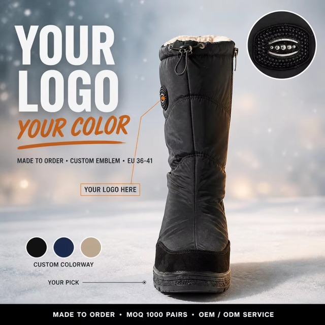 OEM Waterproof Anti-Slip Warm High Elegant Women Snow Boots Wedge Out-sole Fashion Quilted Women Winter Boots With Side Zip