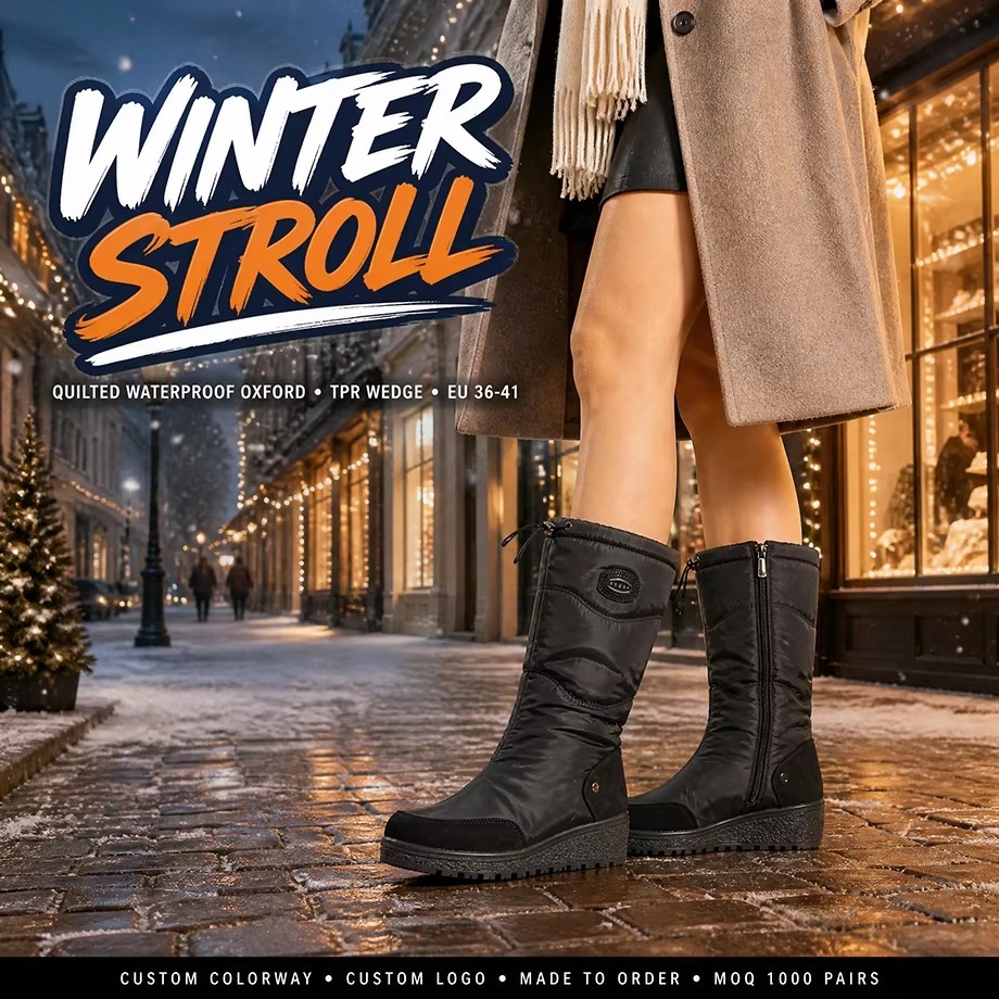 OEM Waterproof Anti-Slip Warm High Elegant Women Snow Boots Wedge Out-sole Fashion Quilted Women Winter Boots With Side Zip