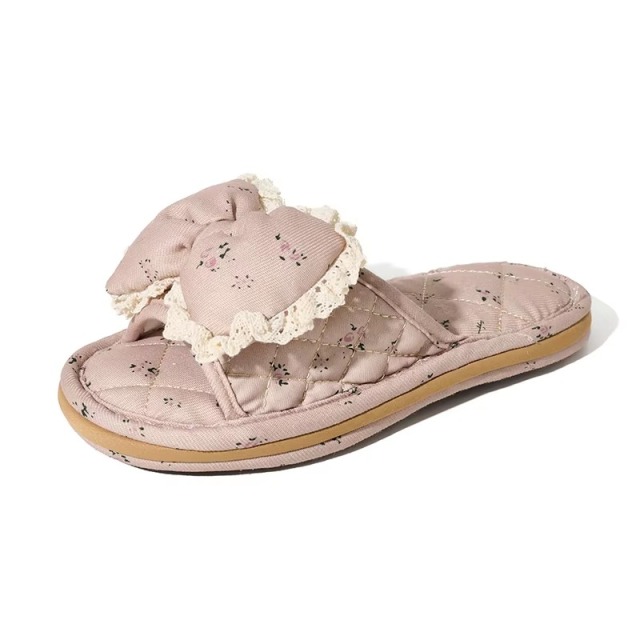Factory Custom Bedroom Tree-layer Soft Thick Bottom Silent Slippers Anti-slip Comfortable Indoor Women's Soft Cloth Bow Slippers
