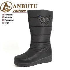 Women Snow Boots Rhinestone Butterfly Winter Warm Mid Calf Shoes Waterproof Puffer Wedge Booties for Ladies