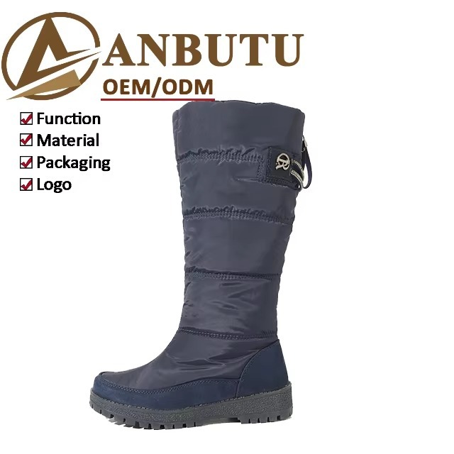 OEM Waterproof Anti-Slip Warm High Elegant Women Snow Boots Wedge Out-sole Fashion Quilted Women Winter Boots With Side Zip