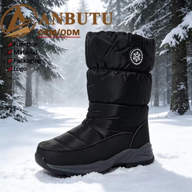 Waterproof Mid Calf Snow Boots Men Women Fleece Lined Anti Slip Sole Winter Boots Wholesale Cold Weather Footwear Factory