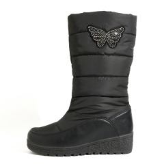 Women Snow Boots Rhinestone Butterfly Winter Warm Mid Calf Shoes Waterproof Puffer Wedge Booties for Ladies