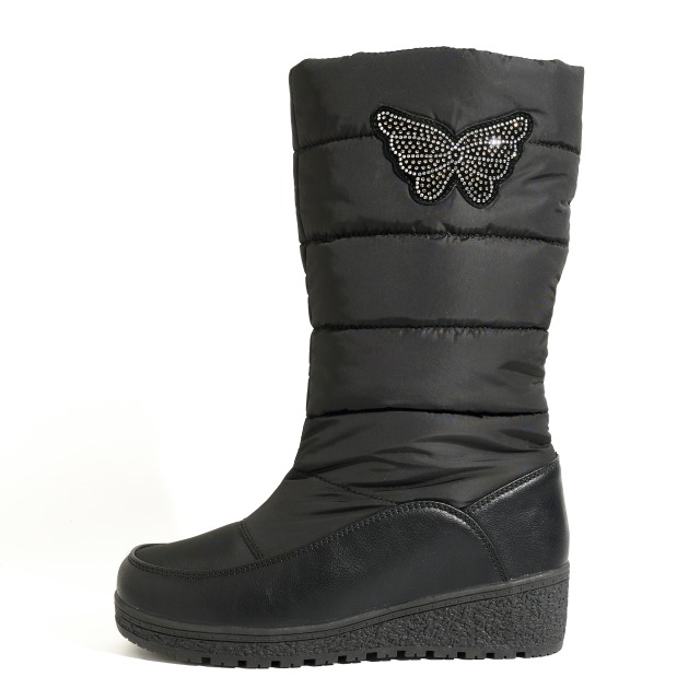 Women Snow Boots Rhinestone Butterfly Winter Warm Mid Calf Shoes Waterproof Puffer Wedge Booties for Ladies