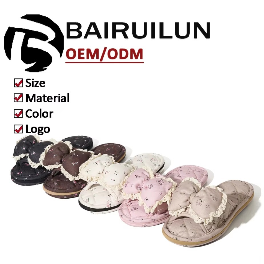 Factory Custom Bedroom Tree-layer Soft Thick Bottom Silent Slippers Anti-slip Comfortable Indoor Women's Soft Cloth Bow Slippers