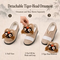 Chinese Style Tiger Head Clogs & Mules for Women Handmade Real Fur Embroidered Backless Slippers Cloth Flat Shoes