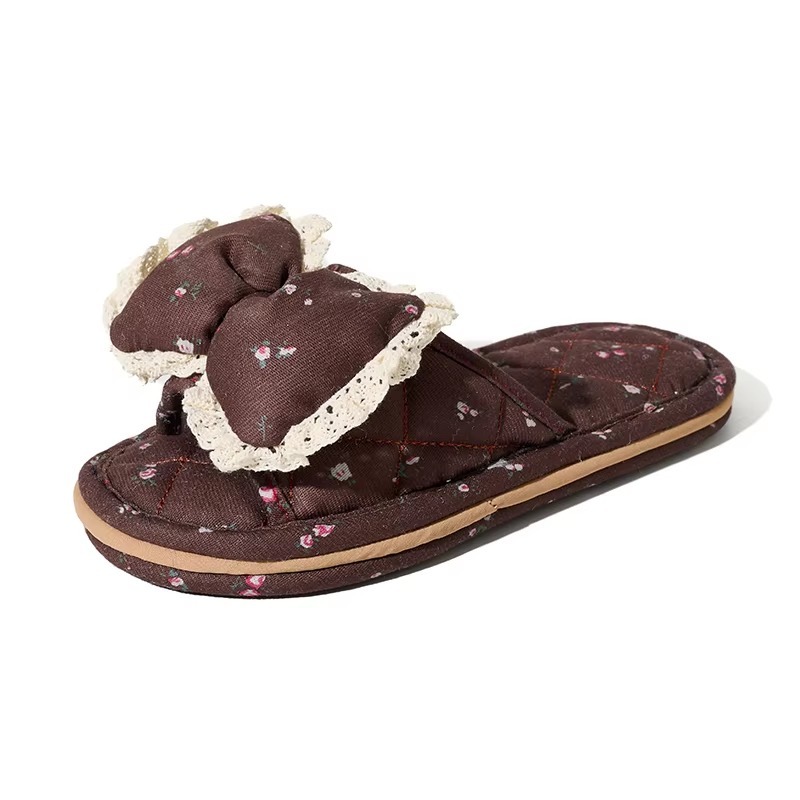 Factory Custom Bedroom Tree-layer Soft Thick Bottom Silent Slippers Anti-slip Comfortable Indoor Women's Soft Cloth Bow Slippers
