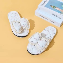 Factory Custom Bedroom Tree-layer Soft Thick Bottom Silent Slippers Anti-slip Comfortable Indoor Women's Soft Cloth Bow Slippers