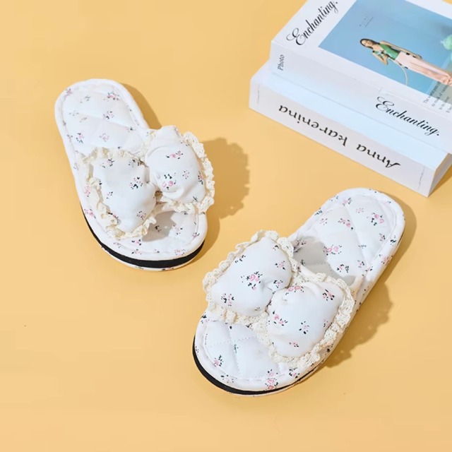 Factory Custom Bedroom Tree-layer Soft Thick Bottom Silent Slippers Anti-slip Comfortable Indoor Women's Soft Cloth Bow Slippers