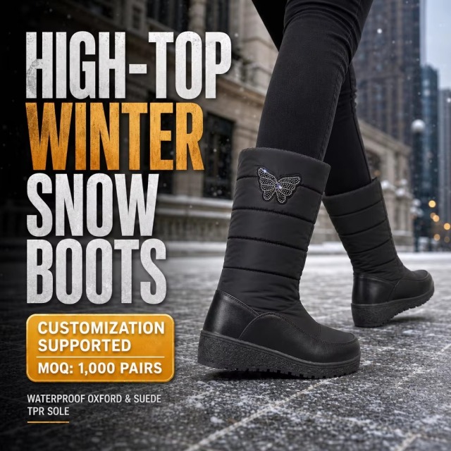 Women Snow Boots Rhinestone Butterfly Winter Warm Mid Calf Shoes Waterproof Puffer Wedge Booties for Ladies