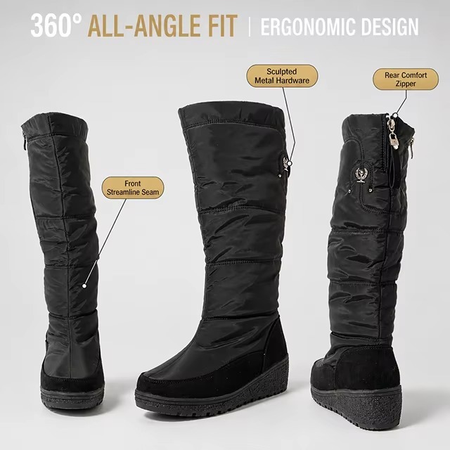 OEM Waterproof Warm High Elegant Women Wedge Out-sole Snow Boots Fashion Casual UrbanStyle Women Winter Boots
