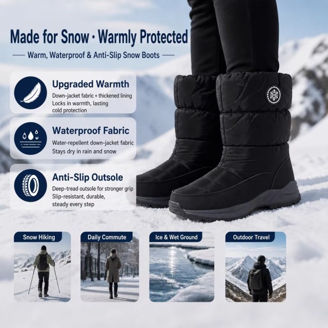 Waterproof Mid Calf Snow Boots Men Women Fleece Lined Anti Slip Sole Winter Boots Wholesale Cold Weather Footwear Factory