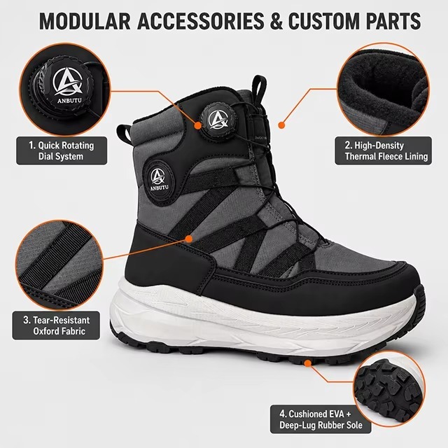 ANBUTU Custom Warm Waterproof Ankle Snow Boots Fashion Soft Printed Design Anti-Slip Winter Boots for Men