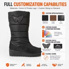 Women Snow Boots Rhinestone Butterfly Winter Warm Mid Calf Shoes Waterproof Puffer Wedge Booties for Ladies