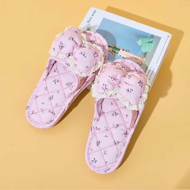 Factory Custom Bedroom Tree-layer Soft Thick Bottom Silent Slippers Anti-slip Comfortable Indoor Women's Soft Cloth Bow Slippers