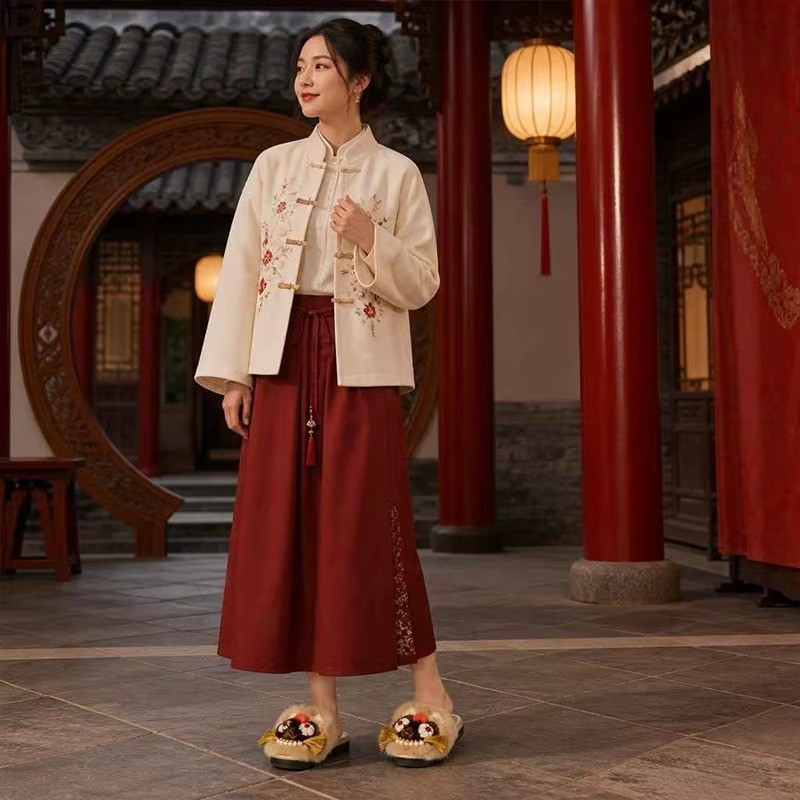 Chinese Style Tiger Head Clogs & Mules for Women Handmade Real Fur Embroidered Backless Slippers Cloth Flat Shoes