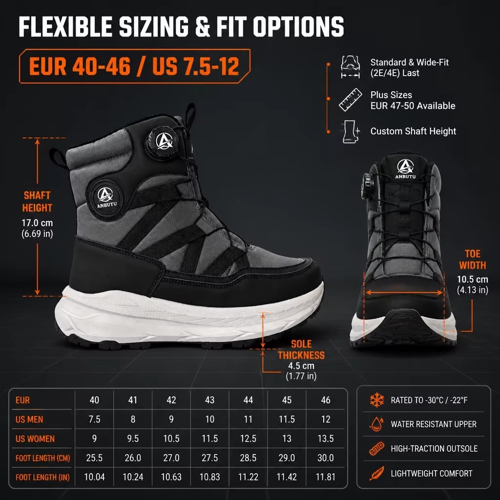 ANBUTU Custom Warm Waterproof Ankle Snow Boots Fashion Soft Printed Design Anti-Slip Winter Boots for Men