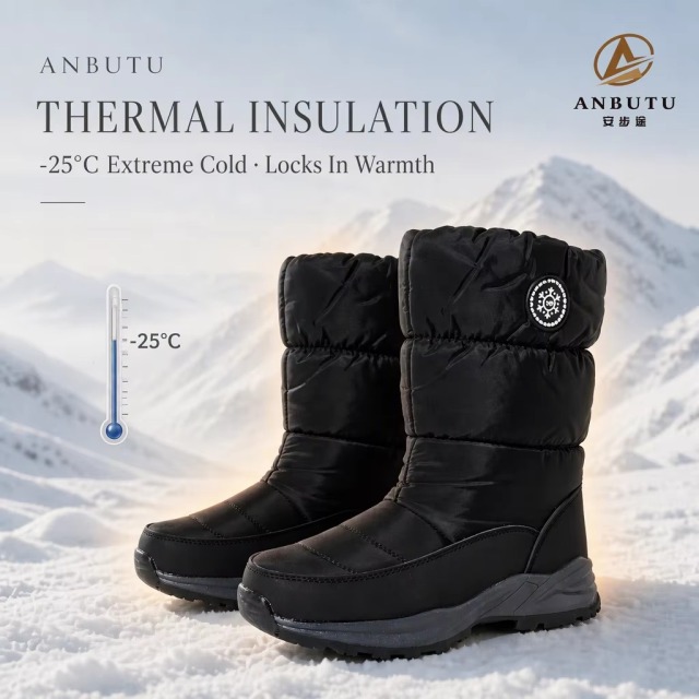 Waterproof Mid Calf Snow Boots Men Women Fleece Lined Anti Slip Sole Winter Boots Wholesale Cold Weather Footwear Factory